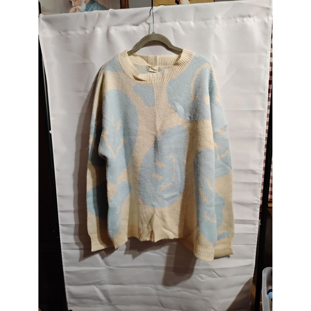 Altered State sweater pullover smiling faces pattern size med thick and warm